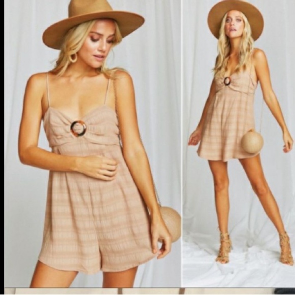 Show Me Your Mumu Sullivan Romper in Tan Ripple Gauze